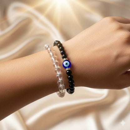Black Onyx Evil Eye Protection Bracelet for Strength & Grounding - RatnaSetu