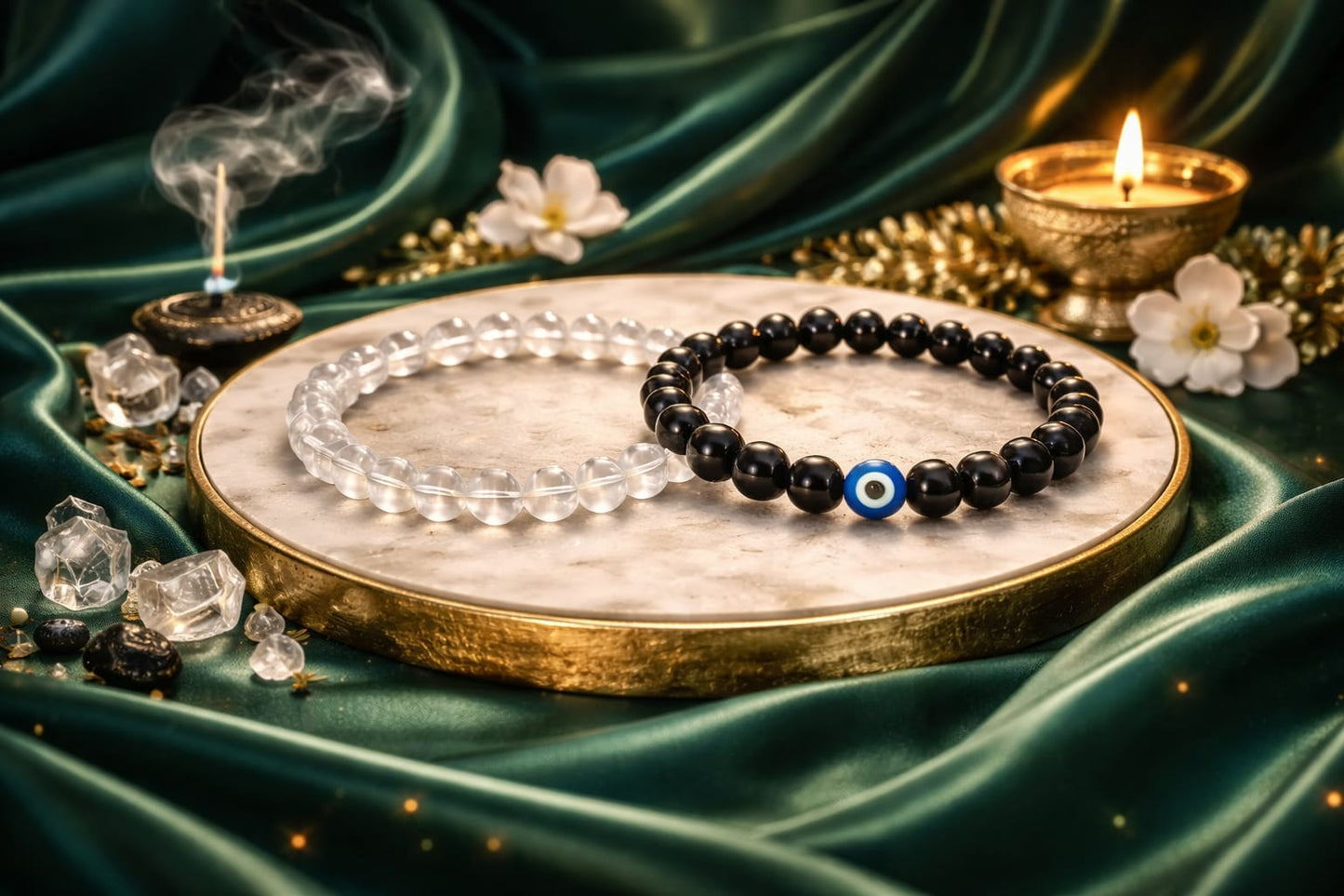 Black Onyx Evil Eye Protection Bracelet for Strength & Grounding - RatnaSetu