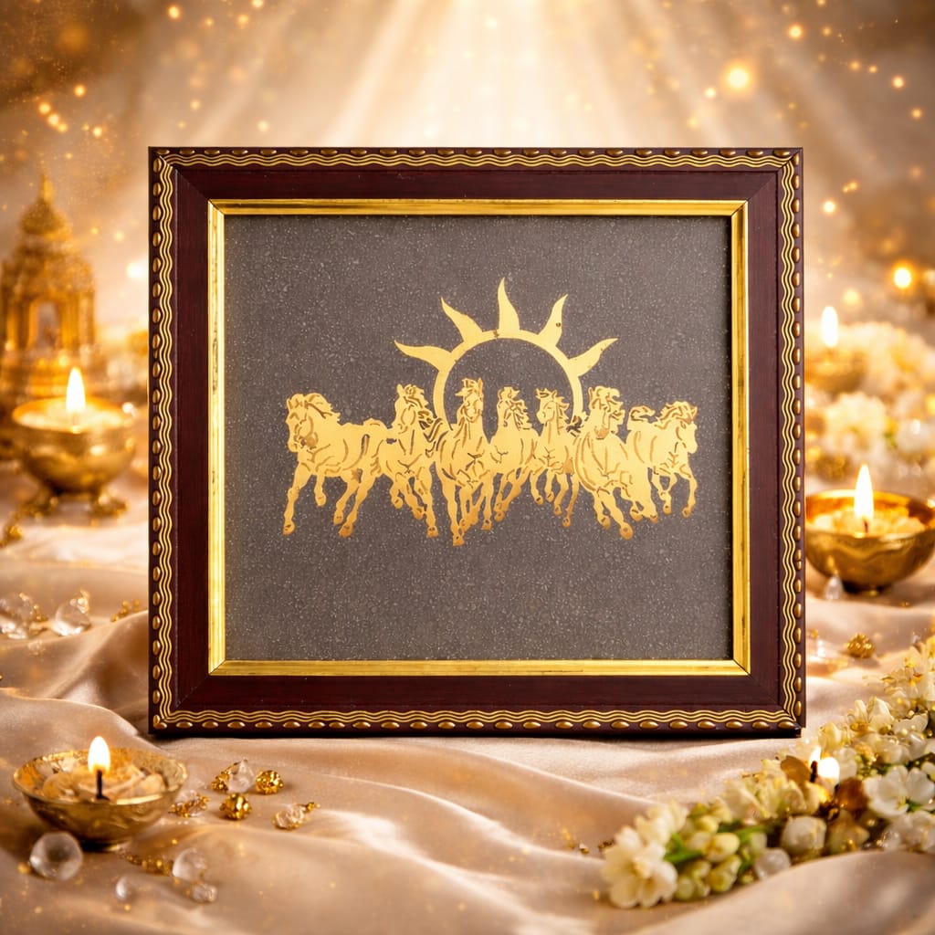 Pyrite 7 Running Horses Vastu Frame and Pyrite Turtle Combo - RatnaSetu