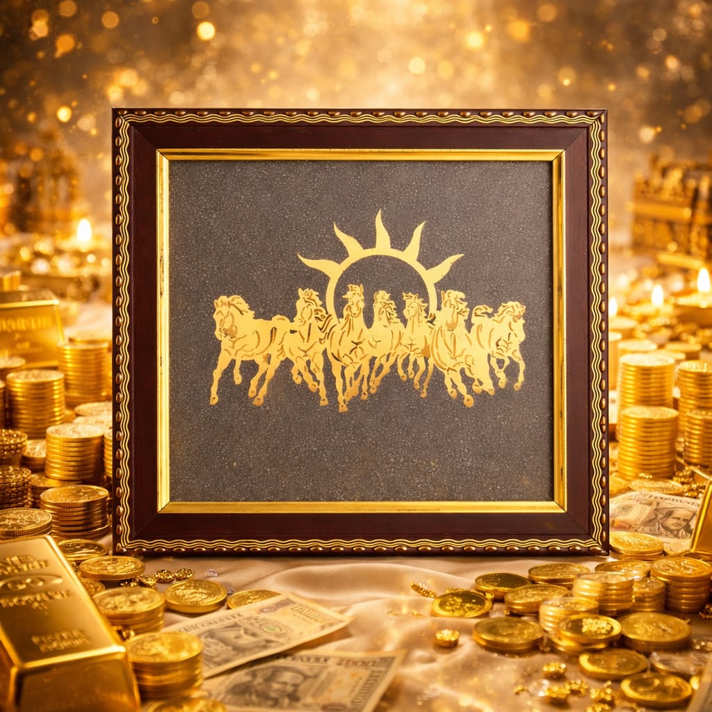 Pyrite Stone 7 Running Horses Vastu Frame for Success & Wealth | RatnaSetu