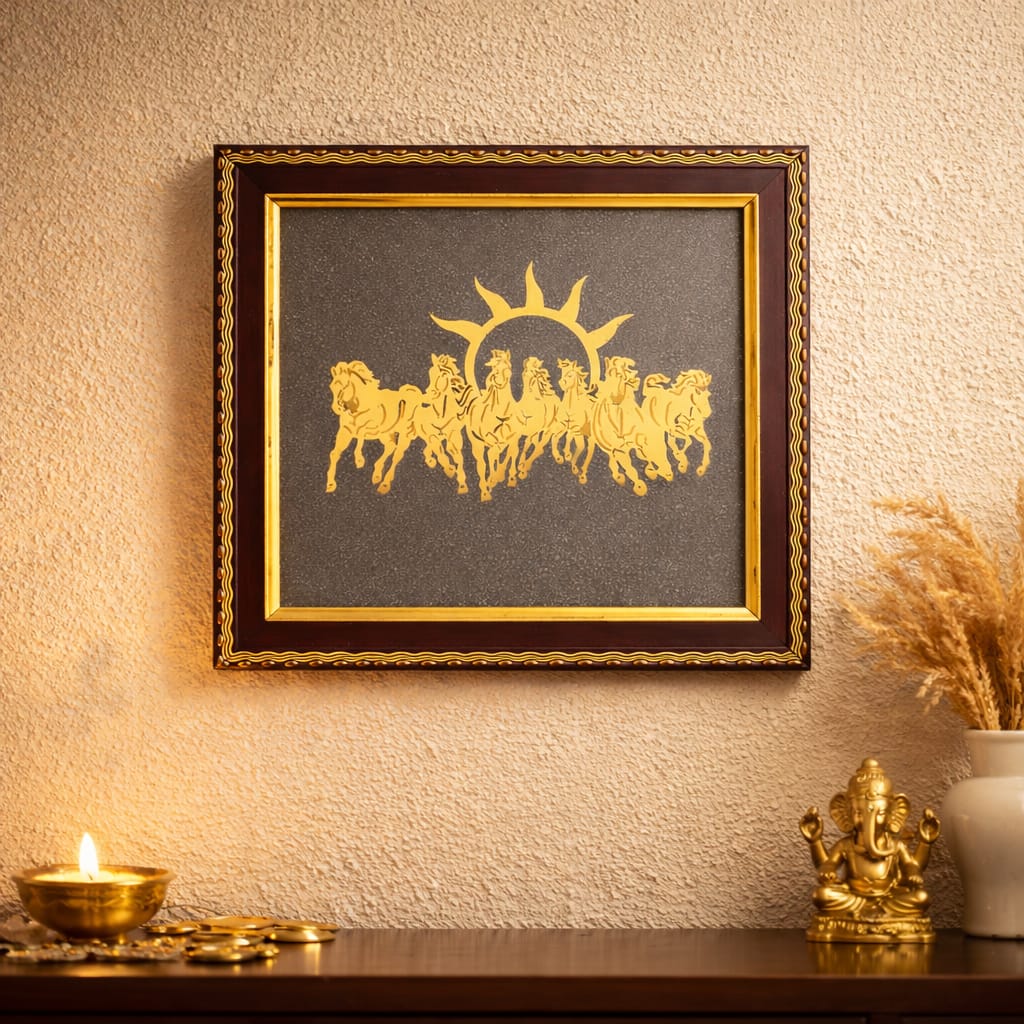 Pyrite 7 Running Horses Vastu Frame and Pyrite Turtle Combo - RatnaSetu