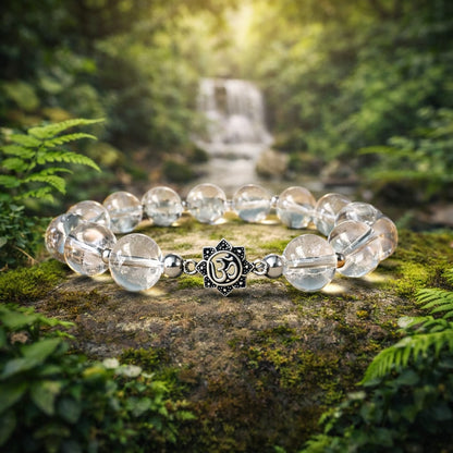 Premium Sphatik Crystal Bracelet with Pure 925 Sterling Silver Om Charm - RatnaSetu