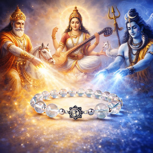 Premium Sphatik Crystal Bracelet with Pure 925 Sterling Silver Om Charm - RatnaSetu