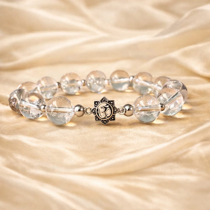 Premium Sphatik Crystal Bracelet with Pure 925 Sterling Silver Om Charm - RatnaSetu