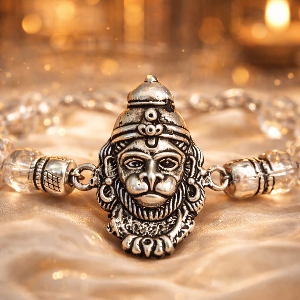 Veer Hanuman Crystal Bracelet in Pure 925 Sterling Silver | RatnaSetu