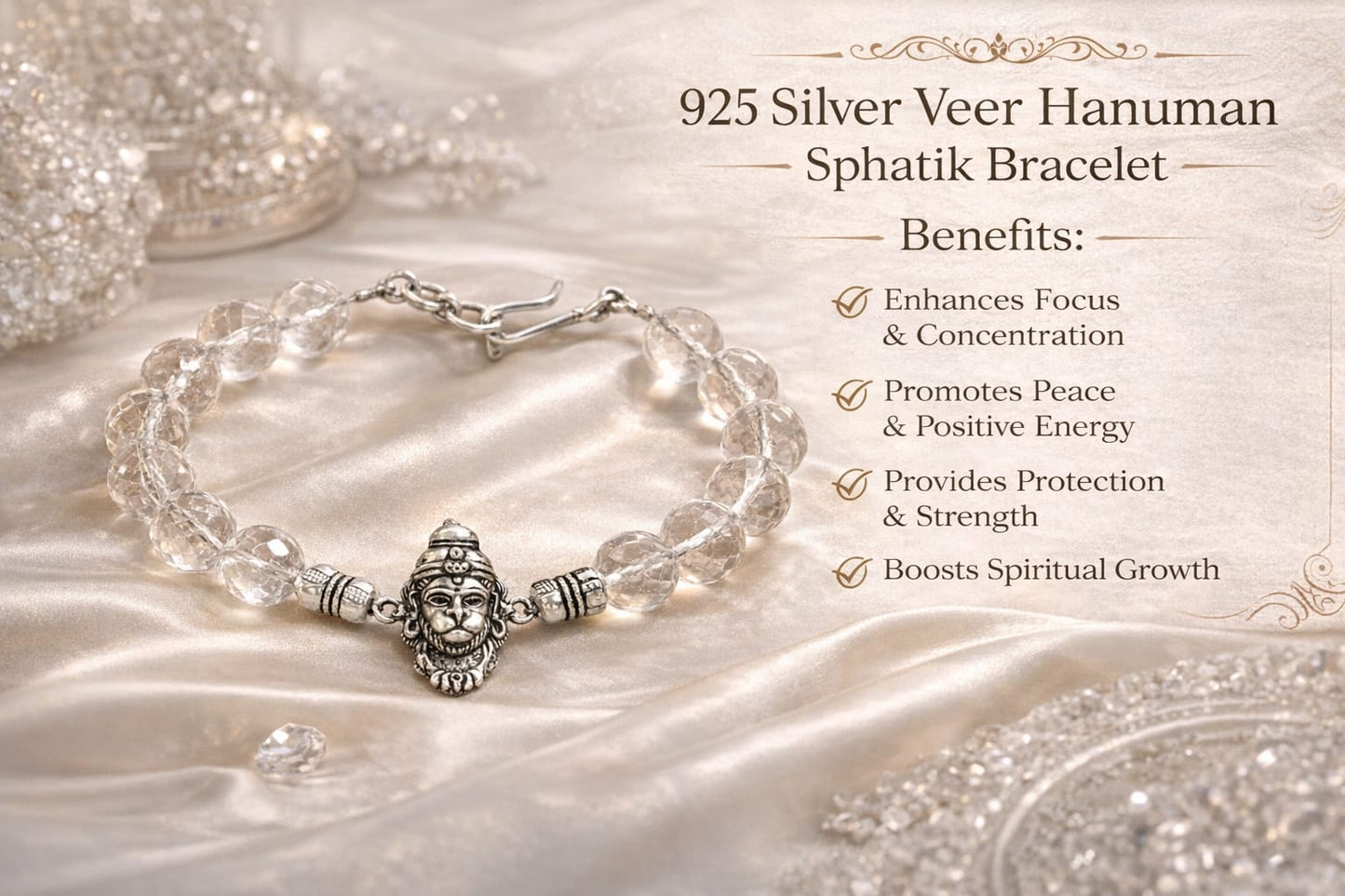 Veer Hanuman Crystal Bracelet in Pure 925 Sterling Silver | RatnaSetu