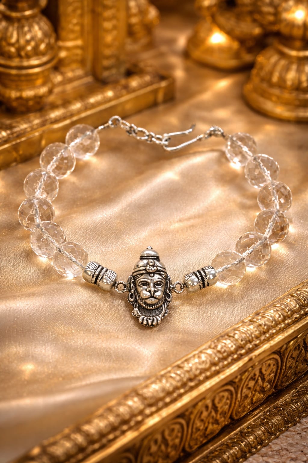 Veer Hanuman Crystal Bracelet in Pure 925 Sterling Silver | RatnaSetu