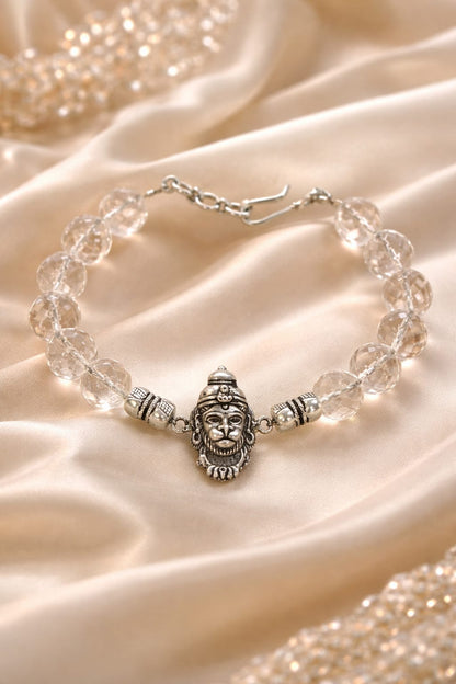 Veer Hanuman Crystal Bracelet in Pure 925 Sterling Silver | RatnaSetu