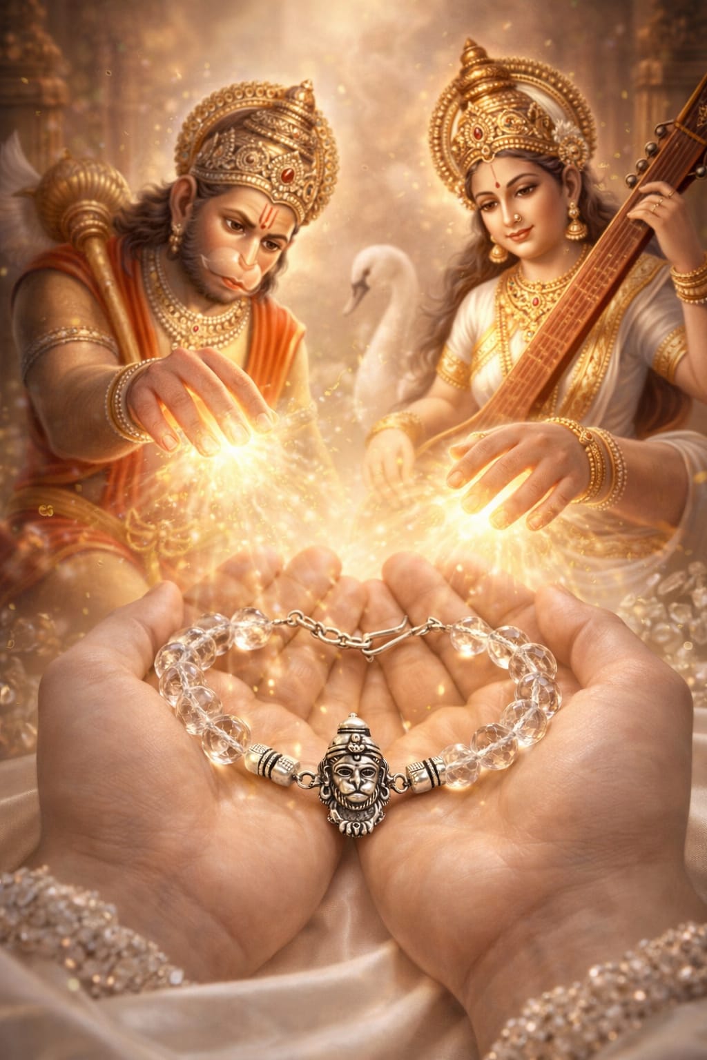Veer Hanuman Crystal Bracelet in Pure 925 Sterling Silver | RatnaSetu