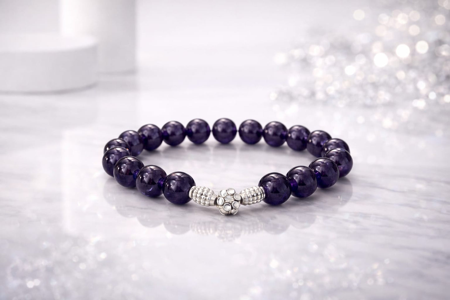 Luxury 925 Silver Amethyst Healing Crystal Bracelet for Peace & Calm - RatnaSetu