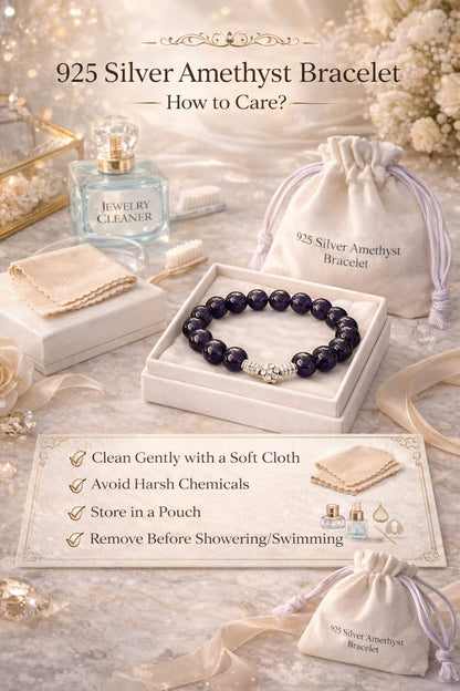 Luxury 925 Silver Amethyst Healing Crystal Bracelet for Peace & Calm - RatnaSetu
