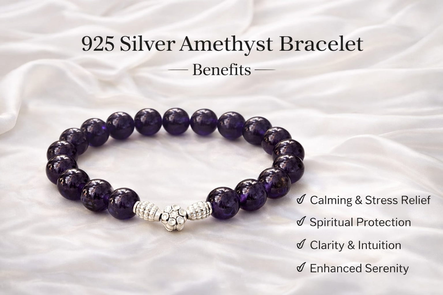 Luxury 925 Silver Amethyst Healing Crystal Bracelet for Peace & Calm - RatnaSetu