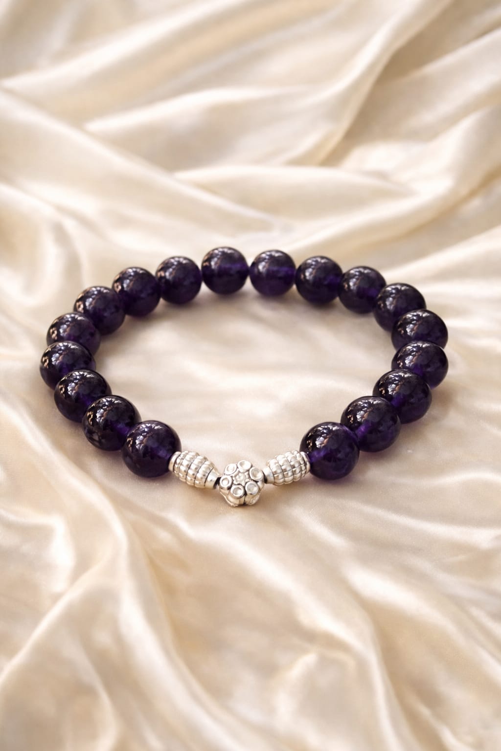 Luxury 925 Silver Amethyst Healing Crystal Bracelet for Peace & Calm - RatnaSetu