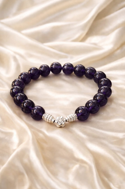 Luxury 925 Silver Amethyst Healing Crystal Bracelet for Peace & Calm - RatnaSetu