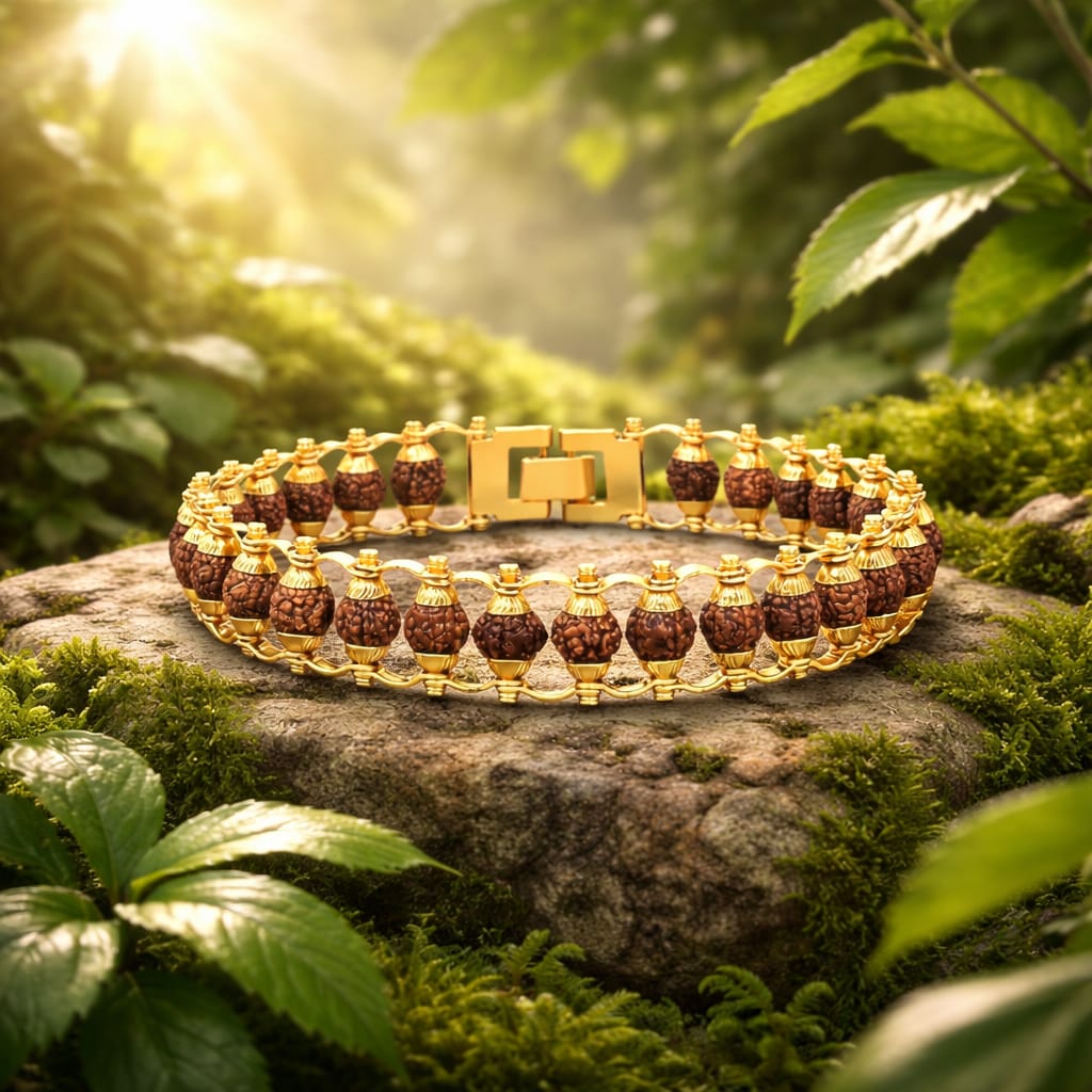 Natural Rudraksha Gold Plated Bracelet for Protection & Success - RatnaSetu