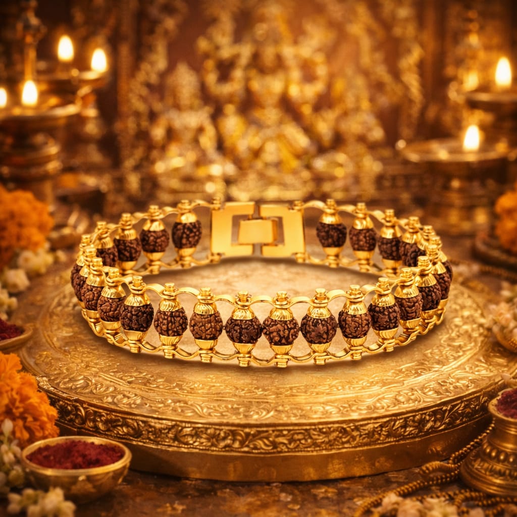 Natural Rudraksha Gold Plated Bracelet for Protection & Success - RatnaSetu