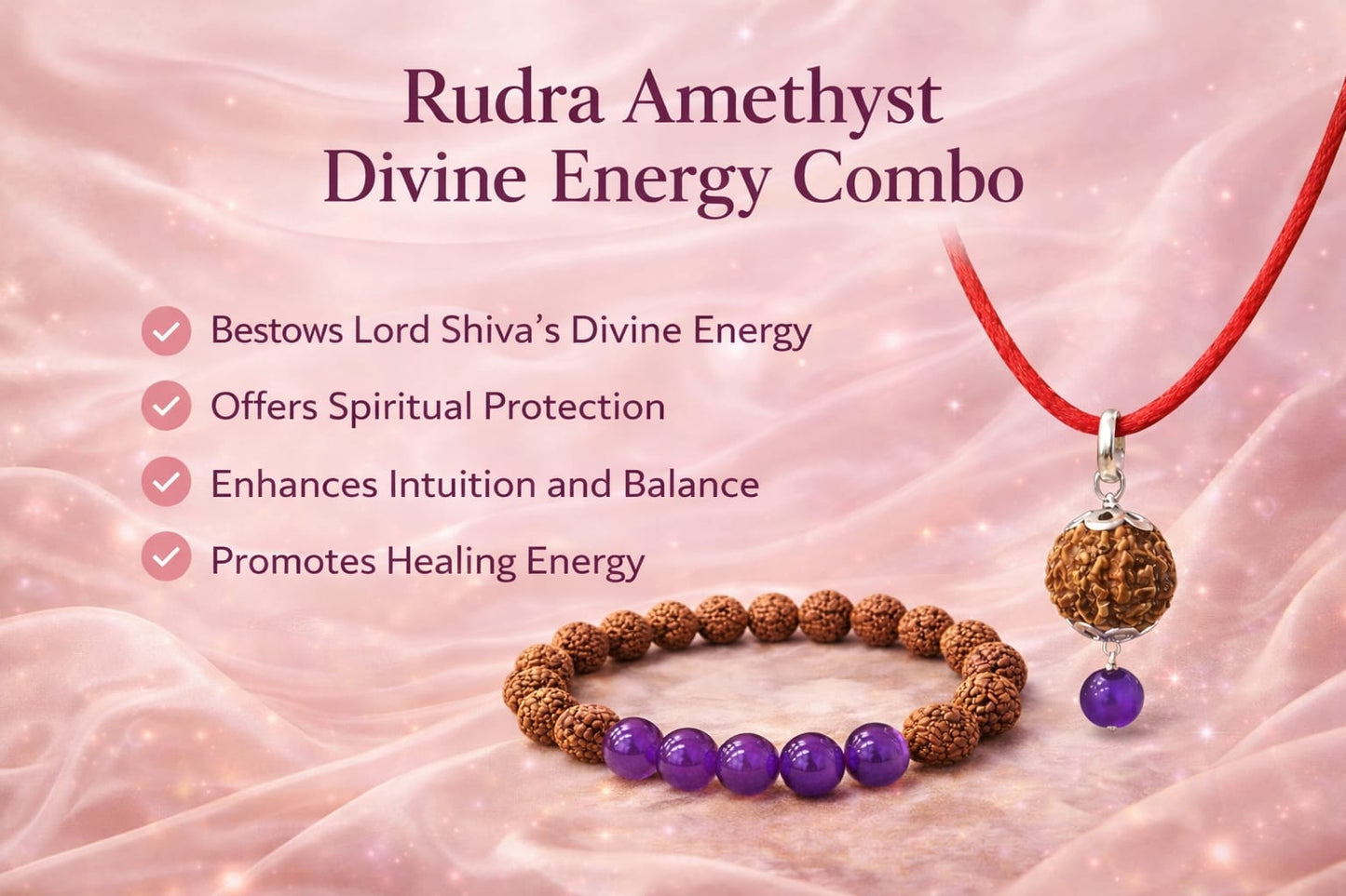 Original Certified Rudraksha & Amethyst Bracelet with Pendant Combo Set | RatnaSetu