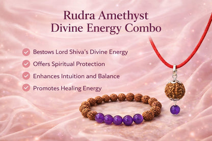 Original Certified Rudraksha & Amethyst Bracelet with Pendant Combo Set | RatnaSetu