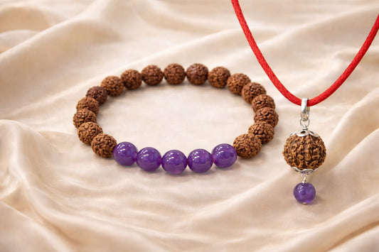 Original Certified Rudraksha & Amethyst Bracelet with Pendant Combo Set | RatnaSetu