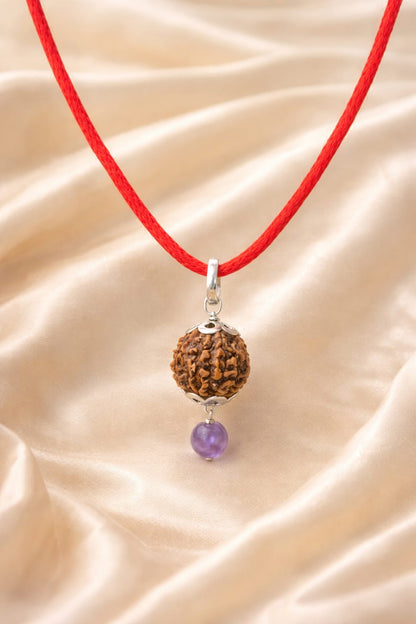 Original Certified Rudraksha & Amethyst Bracelet with Pendant Combo Set | RatnaSetu