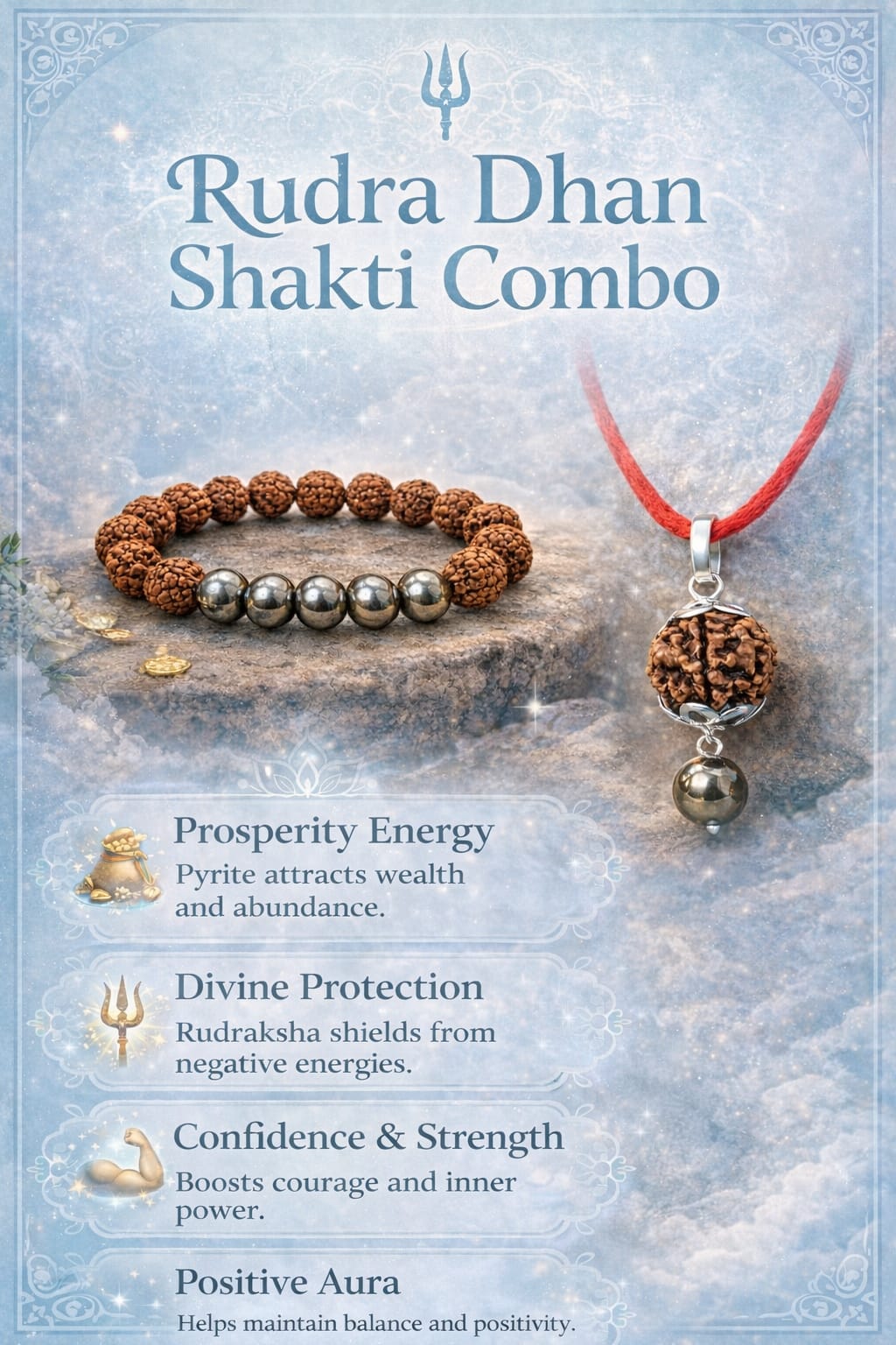 Natural Pyrite & Rudraksha Combo - Wealth & Protection Bracelet and Pendant Set | RatnaSetu