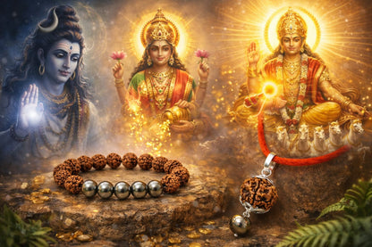 Natural Pyrite & Rudraksha Combo - Wealth & Protection Bracelet and Pendant Set | RatnaSetu