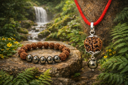 Natural Pyrite & Rudraksha Combo - Wealth & Protection Bracelet and Pendant Set | RatnaSetu