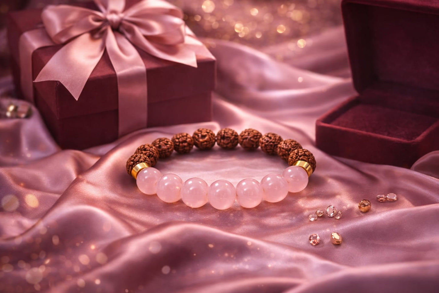 Rose Quartz & Rudraksha Bracelet for Love & Healing (Certified)| | RatnaSetu