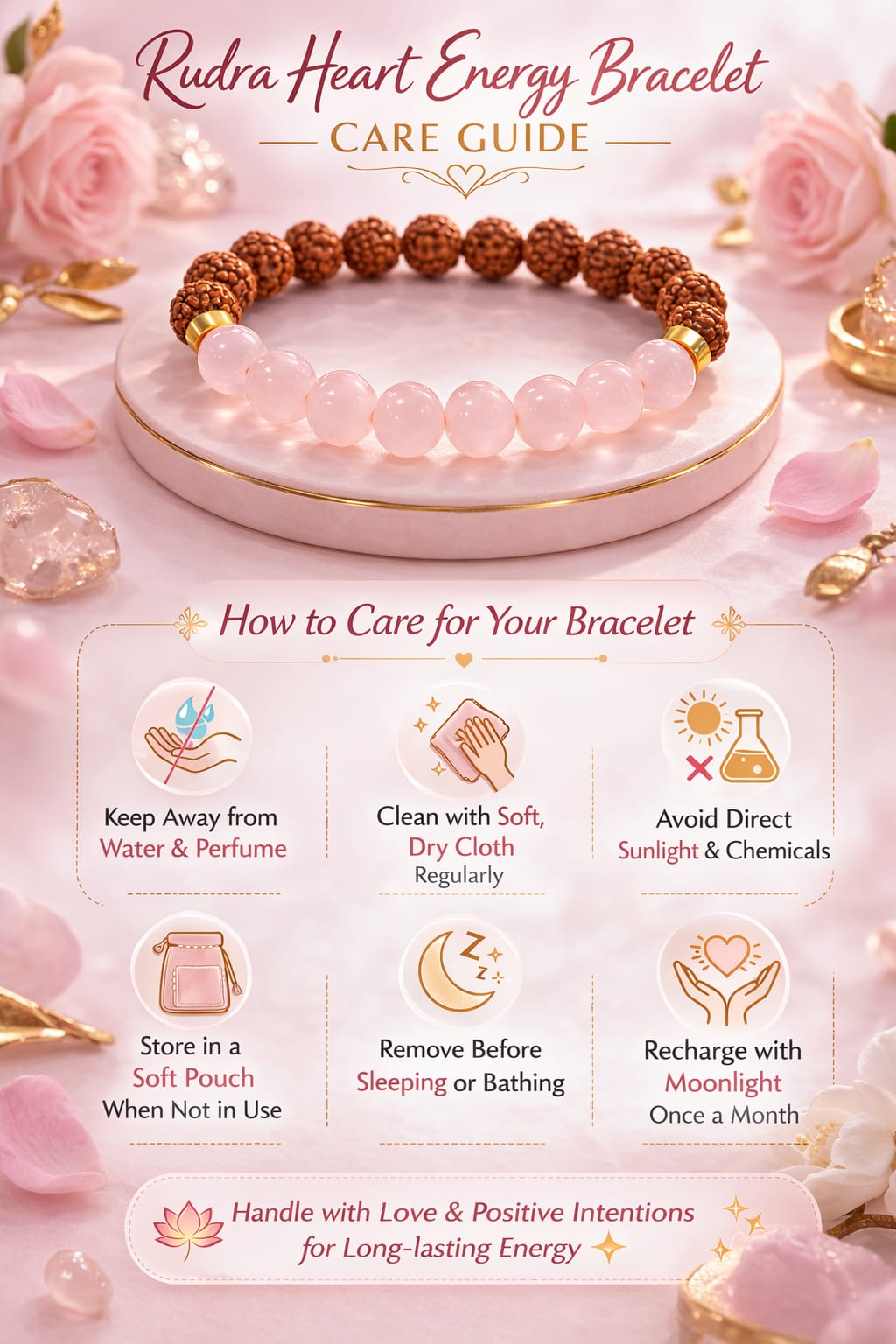 Rose Quartz & Rudraksha Bracelet for Love & Healing (Certified)| | RatnaSetu