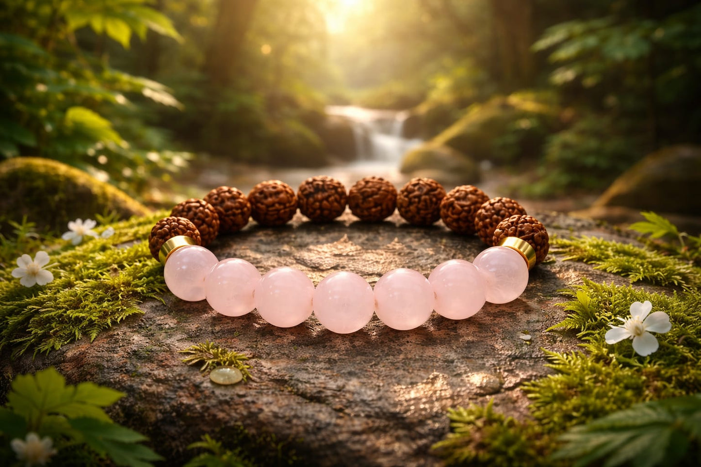 Rose Quartz & Rudraksha Bracelet for Love & Healing (Certified)| | RatnaSetu