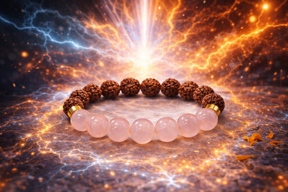 Rose Quartz & Rudraksha Bracelet for Love & Healing (Certified)| | RatnaSetu