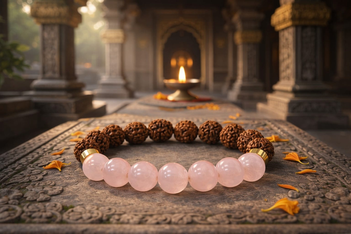 Rose Quartz & Rudraksha Bracelet for Love & Healing (Certified)| | RatnaSetu