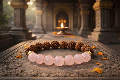 Rose Quartz & Rudraksha Bracelet for Love & Healing (Certified)| | RatnaSetu