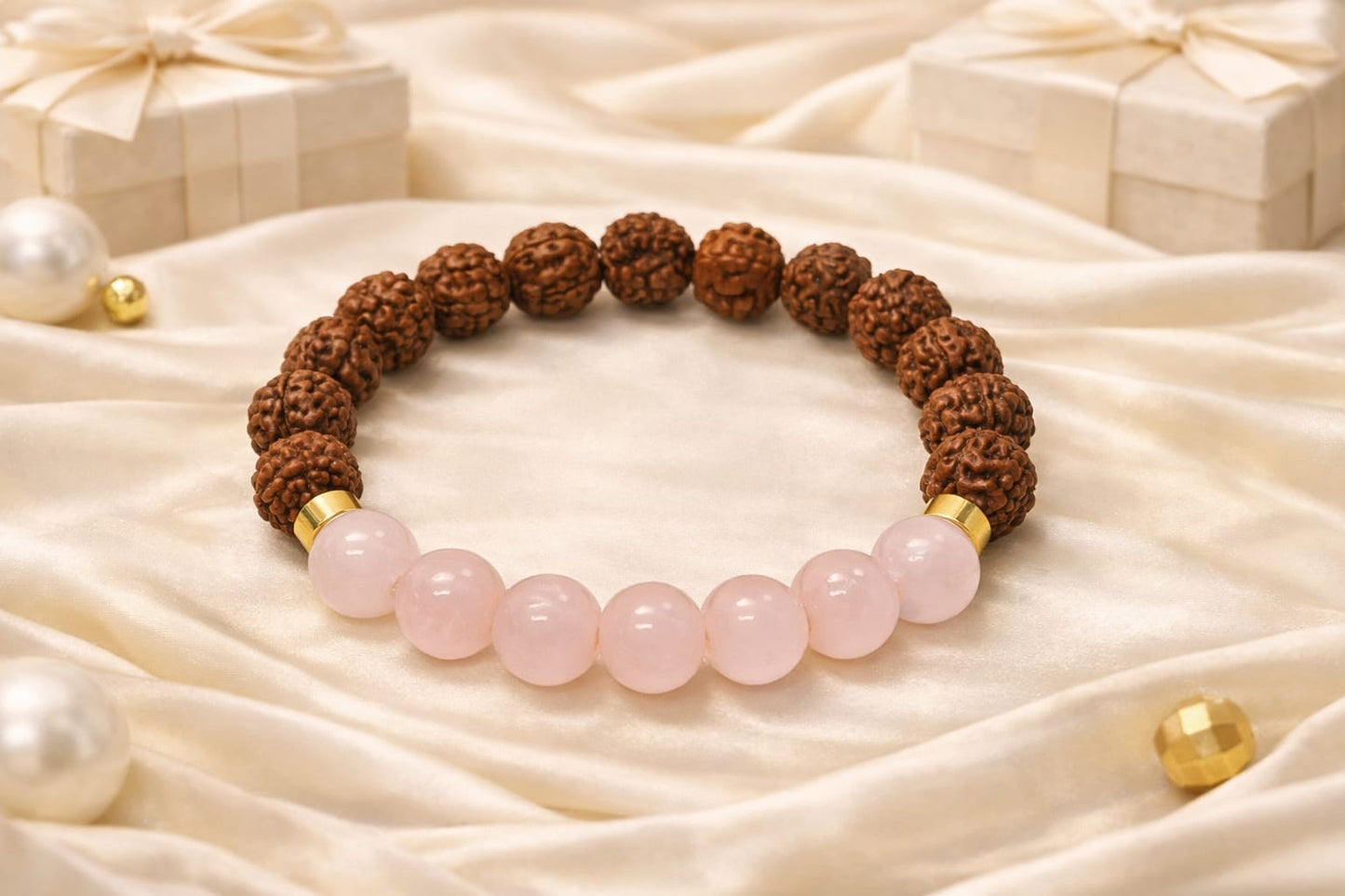 Rose Quartz & Rudraksha Bracelet for Love & Healing (Certified)| | RatnaSetu