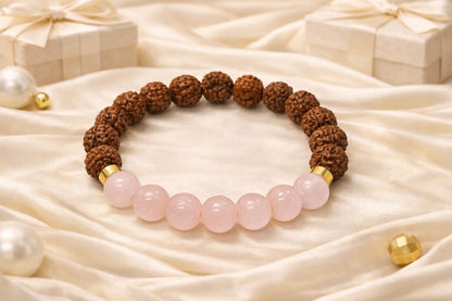 Rose Quartz & Rudraksha Bracelet for Love & Healing (Certified)| | RatnaSetu