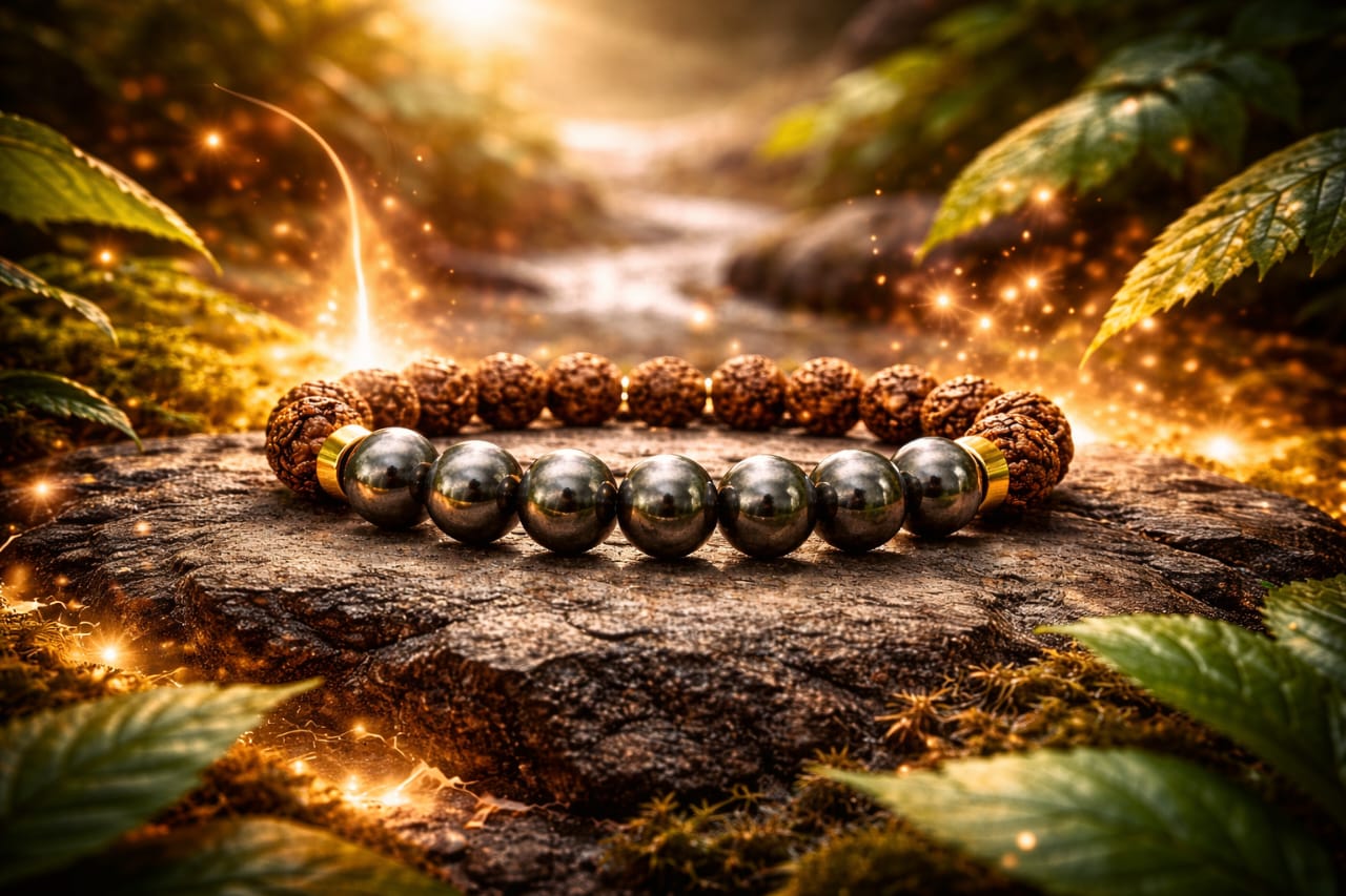 Natural Pyrite & Rudraksha Bracelet for Wealth & Success (Certified) - RatnaSetu