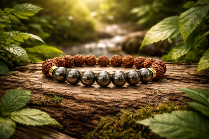 Natural Pyrite & Rudraksha Bracelet for Wealth & Success (Certified) - RatnaSetu