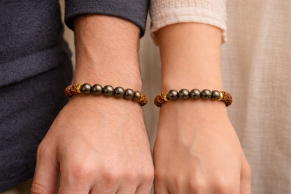 Natural Pyrite & Rudraksha Bracelet for Wealth & Success (Certified) - RatnaSetu