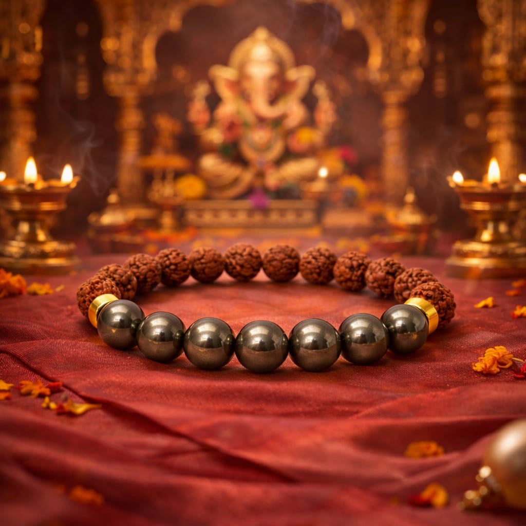 Natural Pyrite & Rudraksha Bracelet for Wealth & Success (Certified) - RatnaSetu
