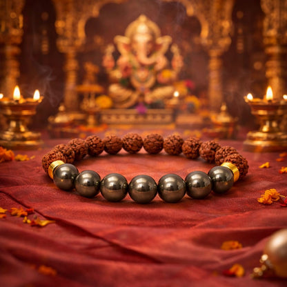 Natural Pyrite & Rudraksha Bracelet for Wealth & Success (Certified) - RatnaSetu