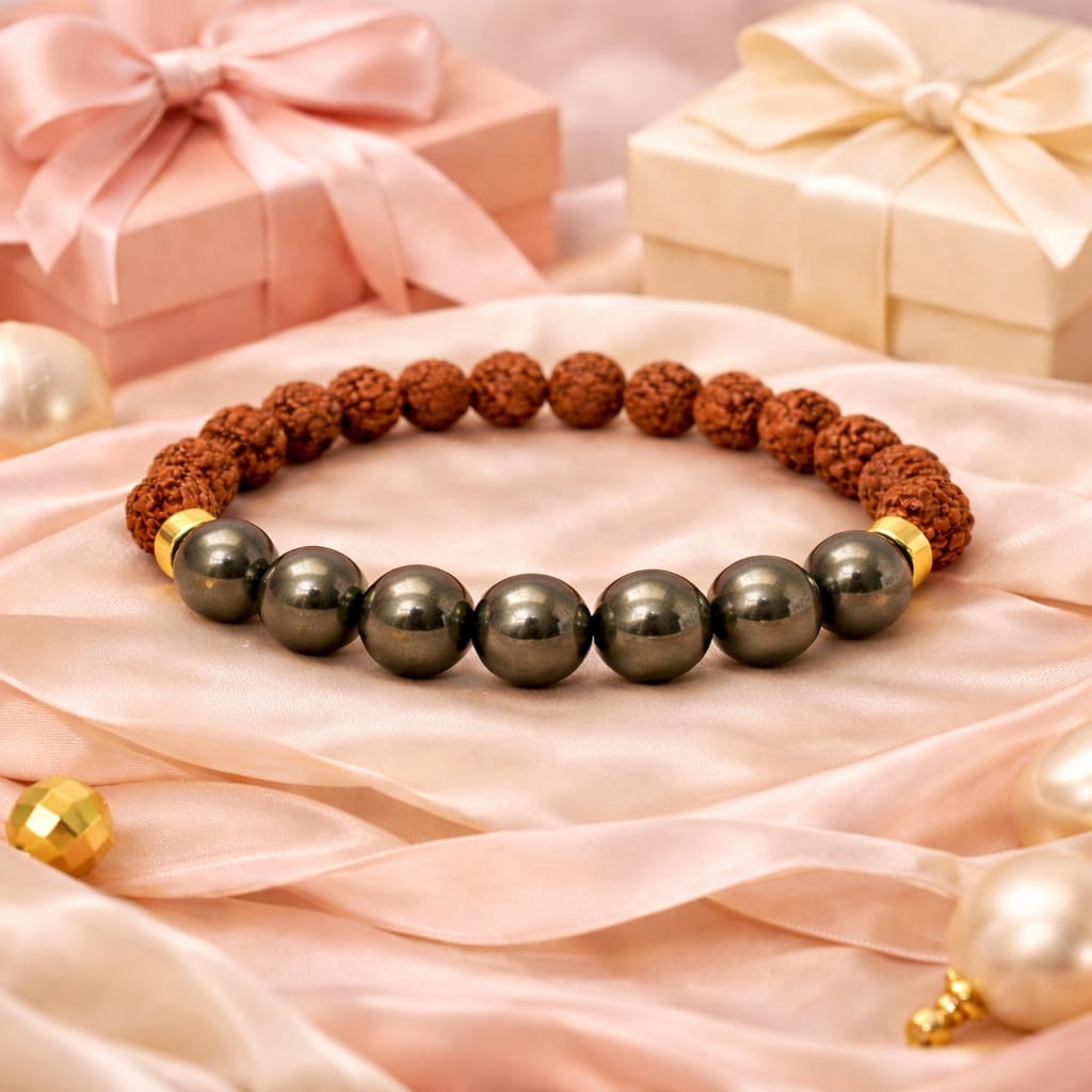 Natural Pyrite & Rudraksha Bracelet for Wealth & Success (Certified) - RatnaSetu