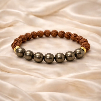 Natural Pyrite & Rudraksha Bracelet for Wealth & Success (Certified) - RatnaSetu