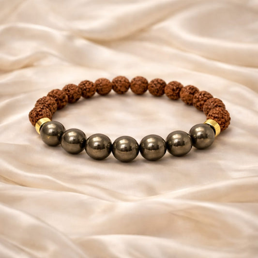 Natural Pyrite & Rudraksha Bracelet for Wealth & Success (Certified) - RatnaSetu