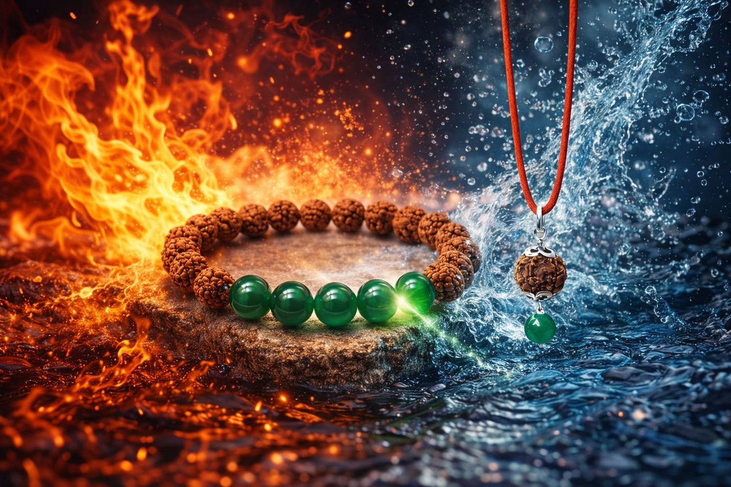 Original Certified Rudraksha & Green Onyx Bracelet with Pendant Combo Set | RatnaSetu