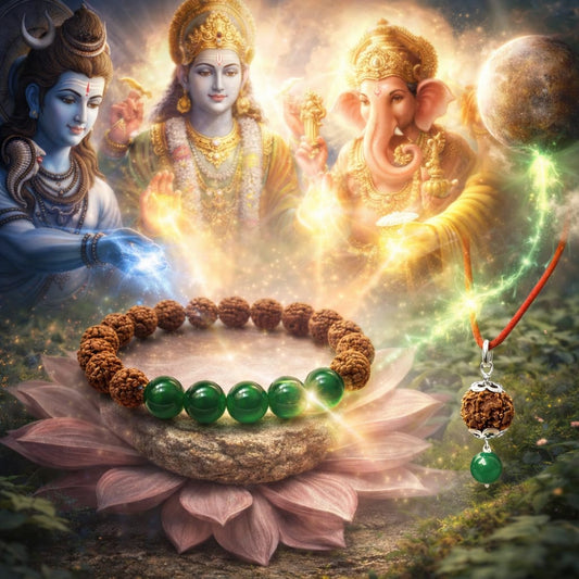 Original Certified Rudraksha & Green Onyx Bracelet with Pendant Combo Set | RatnaSetu