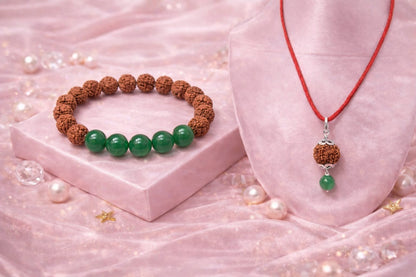 Original Certified Rudraksha & Green Onyx Bracelet with Pendant Combo Set | RatnaSetu