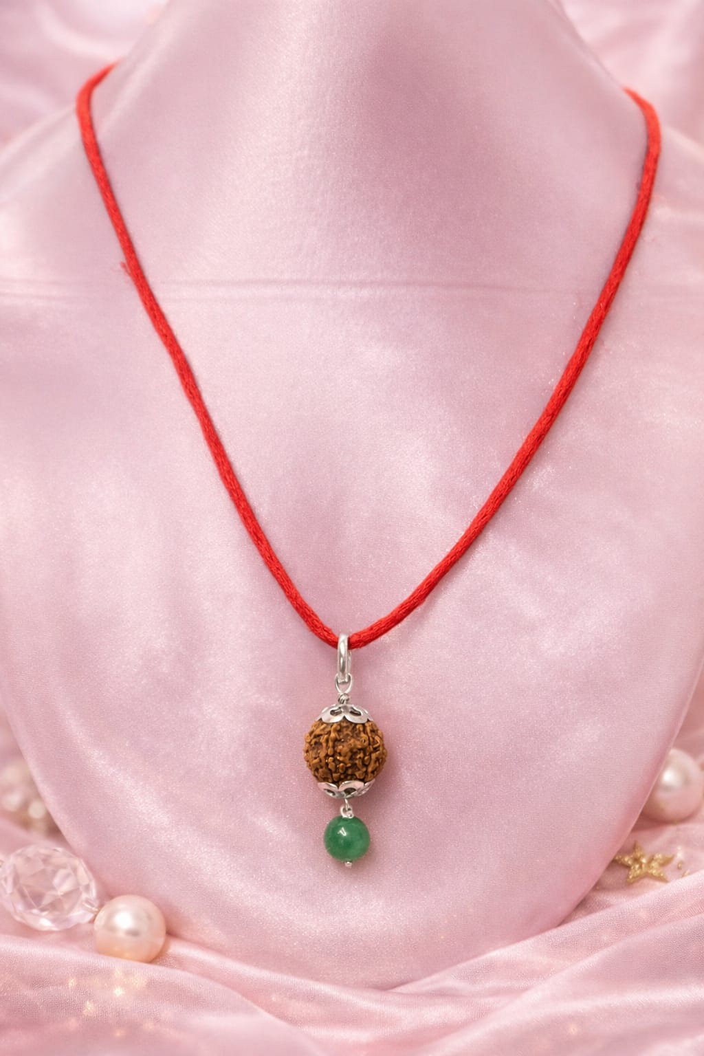 Original Certified Rudraksha & Green Onyx Bracelet with Pendant Combo Set | RatnaSetu