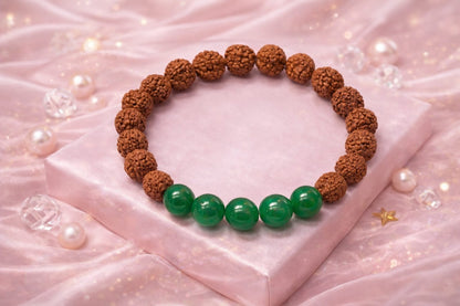 Original Certified Rudraksha & Green Onyx Bracelet with Pendant Combo Set | RatnaSetu