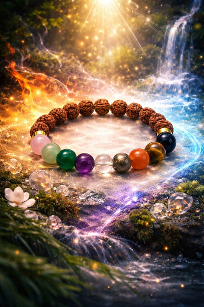 Natural Rudraksha with 9 Gemstone (Navratna) Beads Bracelet for Success | RatnaSetu