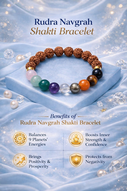 Natural Rudraksha with 9 Gemstone (Navratna) Beads Bracelet for Success | RatnaSetu